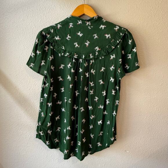 Maeve by Anthropologie Adagio Green Ruffled Dog Shirt Short Sleeves Size Small - Picture 6 of 9
